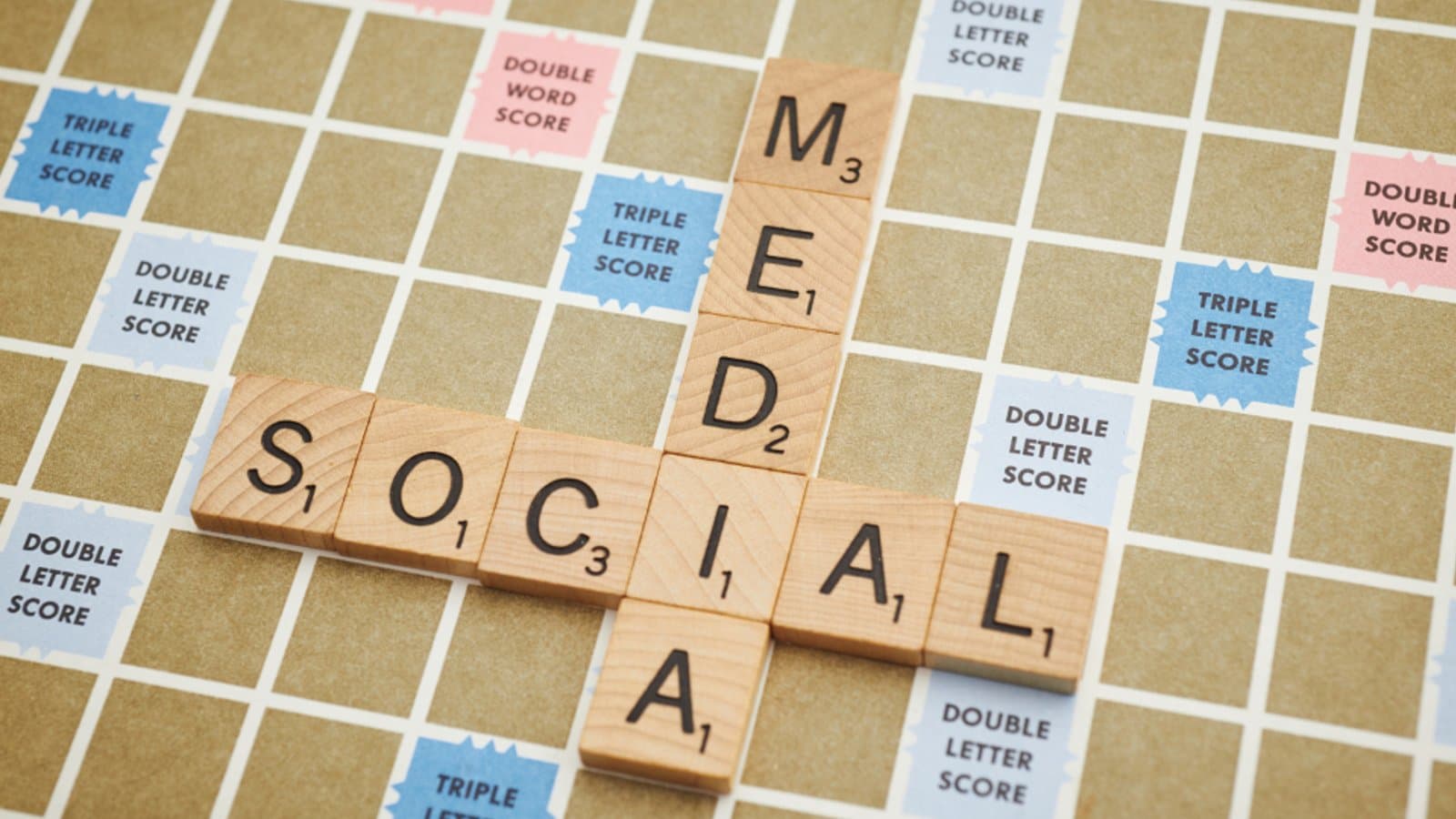 Scrabble tiles spelling social media